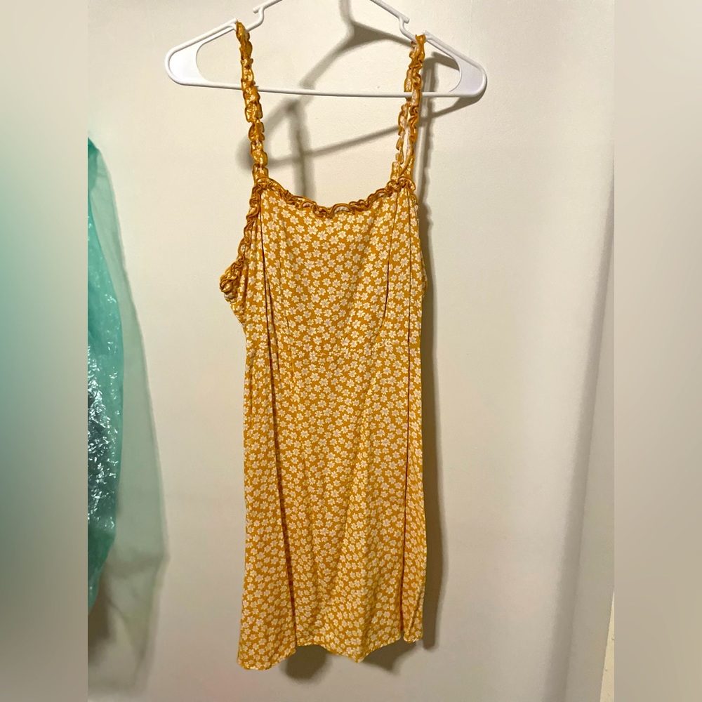 Light weight summer dress, mustard with white flowers